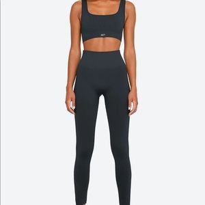 SET Active Women's Grey High-Waist Ribbed Leggings and Sports Bra